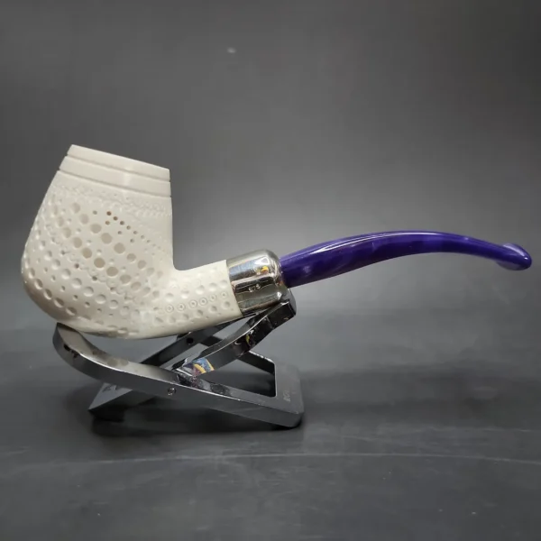 MBSD Deluxe Silver Bent Brandy Block Meerschaum Pipe, Briar-Mortise - Image 3