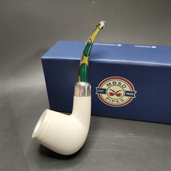 MBSD Meerschaum Deluxe Silver Bent Billiard Block Meerschaum Pipe, Briar-Mortise - Image 3