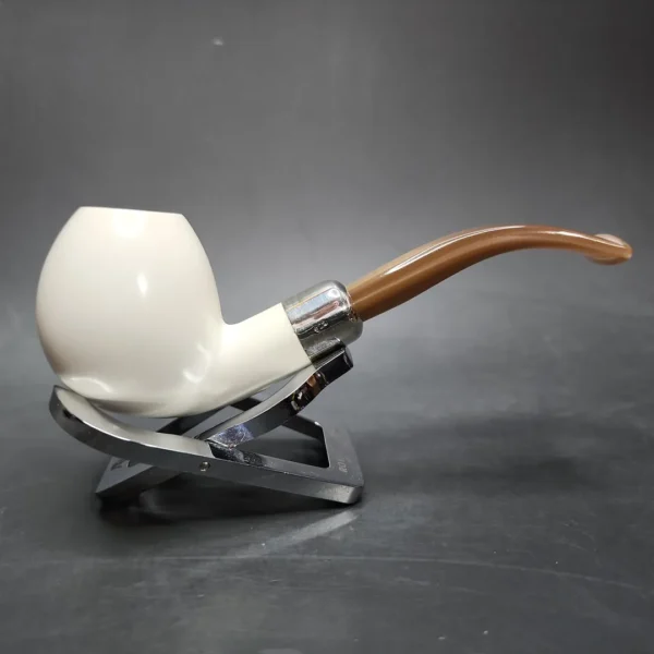 MBSD Meerschaum Deluxe Silver Bent Apple Block Meerschaum Pipe, Briar-Mortise - Image 3