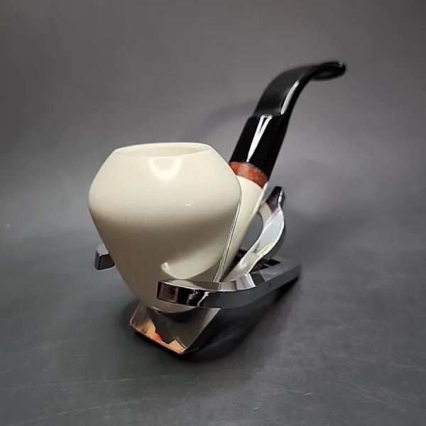 MBSD Meerschaum Deluxe Bent Rhodesian Block Meerschaum Pipe, Briar-Mortise - Image 4