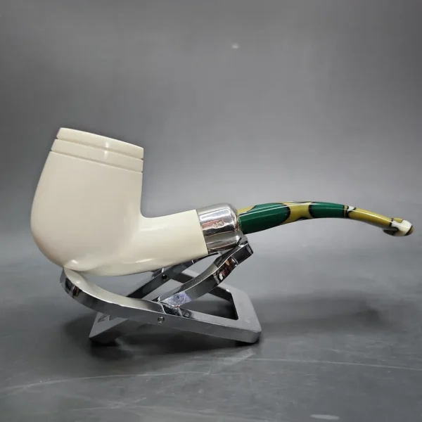 MBSD Meerschaum Deluxe Silver Bent Billiard Block Meerschaum Pipe, Briar-Mortise - Image 4