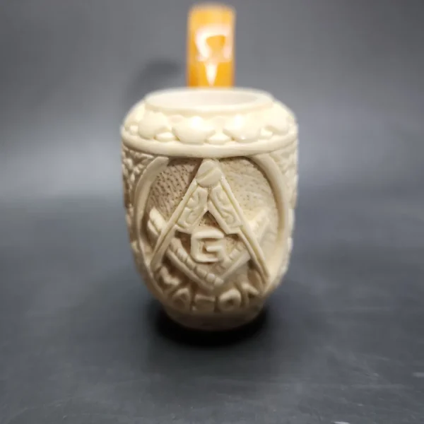 MBSD Meerschaum Deluxe Freemason Sitter Block Meerschaum Pipe, Briar-Mortise - Image 4