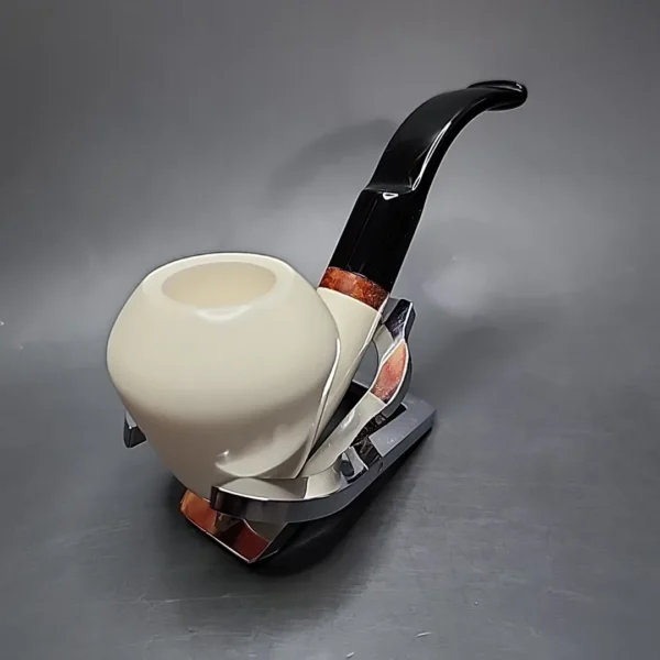 MBSD Meerschaum Deluxe Bent Rhodesian Block Meerschaum Pipe, Briar-Mortise - Image 5
