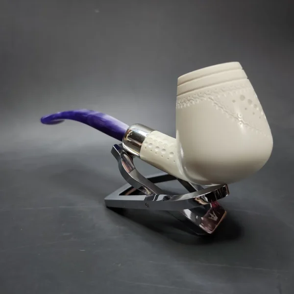 MBSD Deluxe Silver Bent Brandy Block Meerschaum Pipe, Briar-Mortise - Image 5