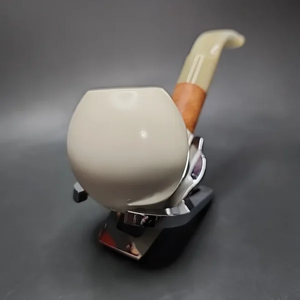 MBSD Meerschaum Deluxe Translucent Bent Apple Block Meerschaum Pipe, Briar-Mortise - Image 5