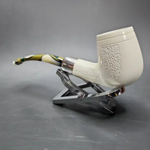 MBSD Meerschaum Deluxe Silver Bent Billiard Block Meerschaum Pipe, Briar-Mortise - Image 6