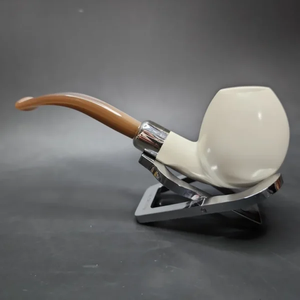 MBSD Meerschaum Deluxe Silver Bent Apple Block Meerschaum Pipe, Briar-Mortise - Image 6