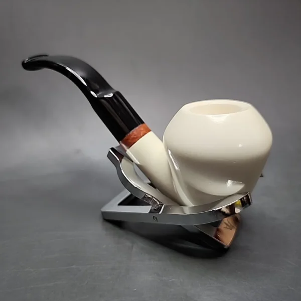 MBSD Meerschaum Deluxe Bent Rhodesian Block Meerschaum Pipe, Briar-Mortise - Image 7