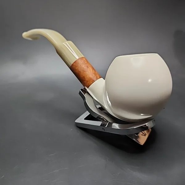 MBSD Meerschaum Deluxe Translucent Bent Apple Block Meerschaum Pipe, Briar-Mortise - Image 7