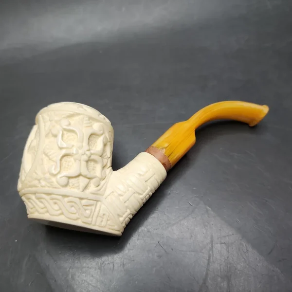 MBSD Meerschaum Deluxe Freemason Sitter Block Meerschaum Pipe, Briar-Mortise - Image 8