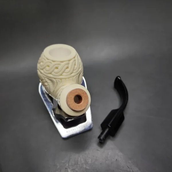 MBSD Meerschaum Deluxe Floral Rhodesian Block Meerschaum Pipe, Briar-Mortise - Image 10