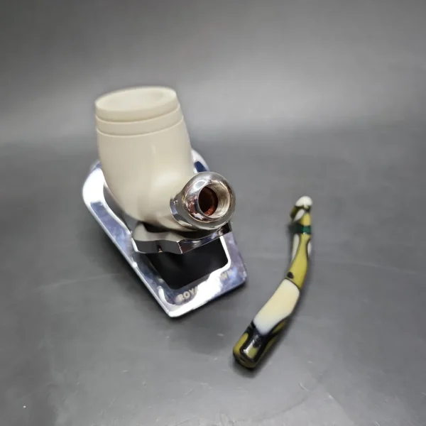 MBSD Meerschaum Deluxe Silver Bent Billiard Block Meerschaum Pipe, Briar-Mortise - Image 11