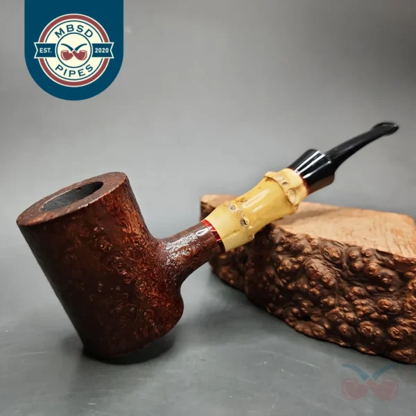 HS Studio Roadtown Sandblasted Bamboo Poker Estate Briar Pipe, Unsmoked