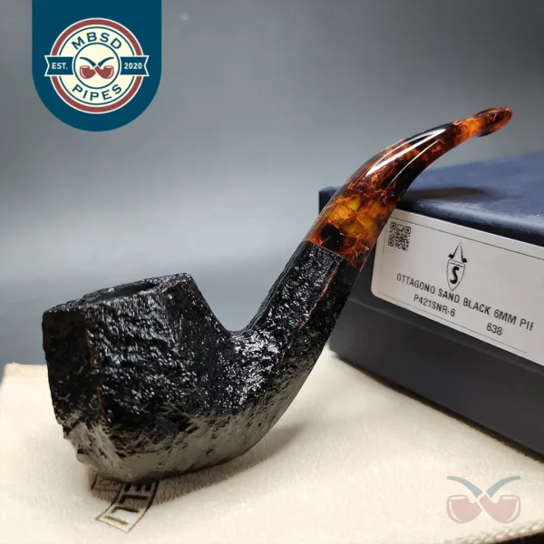 Savinelli Ottagono 111 Sandblasted Panel Bent Billiard Briar Pipe, 6mm (477/600)
