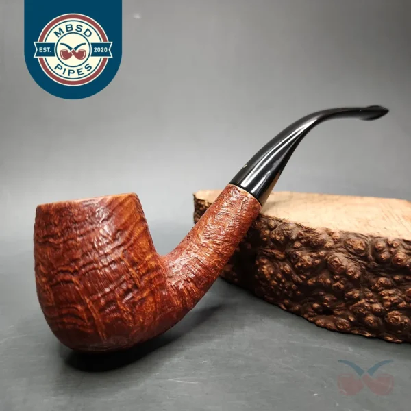 Savinelli Punto Oro 602 Sandblasted Bent Billiard Estate Briar Pipe, Italian Estates