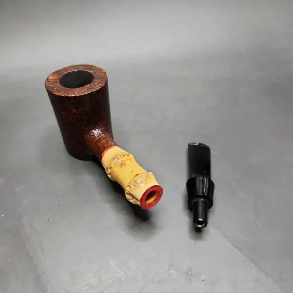 HS Studio Roadtown Sandblasted Bamboo Poker Estate Briar Pipe, Unsmoked - Image 9