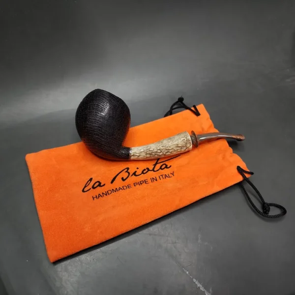 La Biota Large Morta Bent Egg w/ Horn Handmade Pipe, New - Image 13