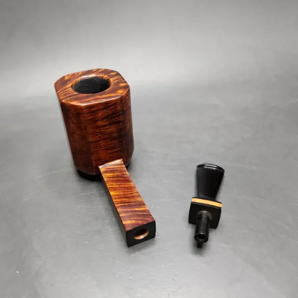 Piero Vitale Smooth Panel Billiard w/ Olive Wood (Moon) Handmade Briar Pipe, New - Image 13