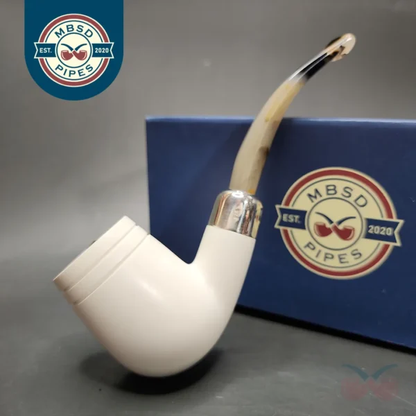MBSD Meerschaum Deluxe Silver Bent Billiard Block Meerschaum Pipe, Briar-Mortise