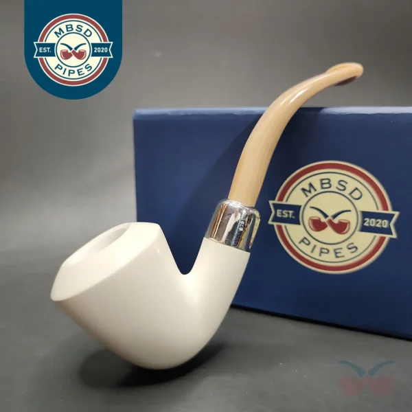 MBSD Meerschaum Deluxe Silver Calabash Block Meerschaum Pipe, Briar-Mortise