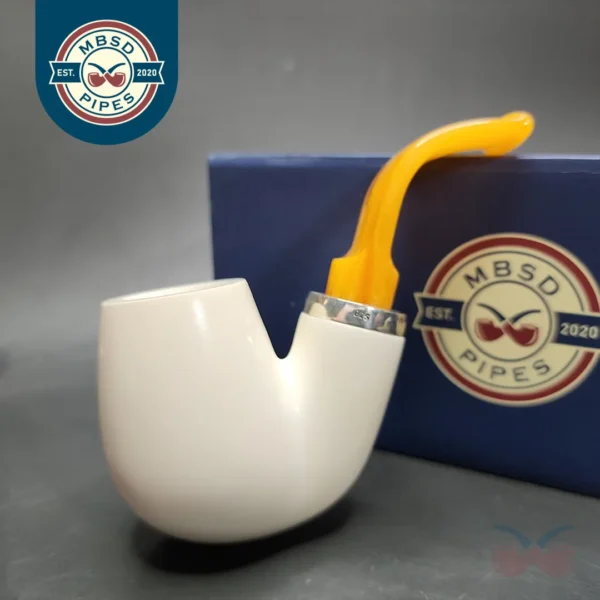MBSD Meerschaum Silver Reverse Calabash Bent Brandy Block Meerschaum Pipe