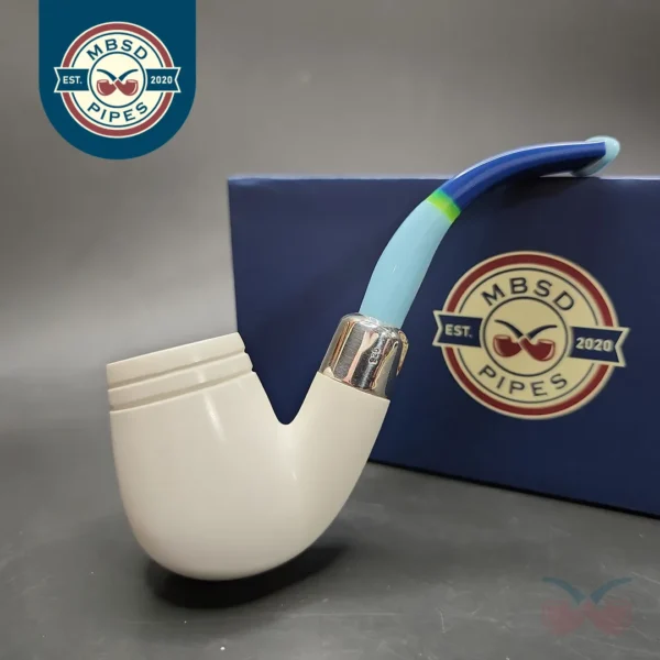 MBSD Meerschaum Deluxe Silver Bent Brandy Block Meerschaum Pipe, Briar-Mortise