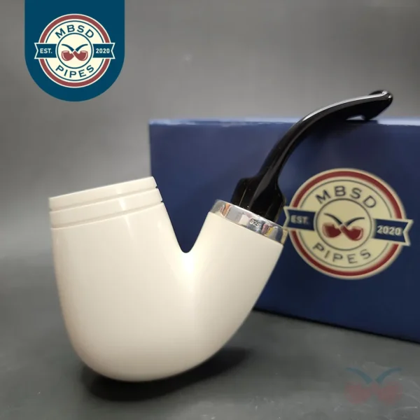 MBSD Meerschaum Silver Reverse Calabash Bent Brandy Block Meerschaum Pipe