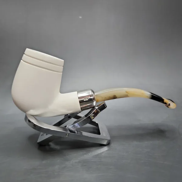 MBSD Meerschaum Deluxe Silver Bent Billiard Block Meerschaum Pipe, Briar-Mortise - Image 3