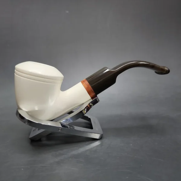 MBSD Meerschaum Deluxe Bent Rhodesian Block Meerschaum Pipe, Briar-Mortise - Image 3