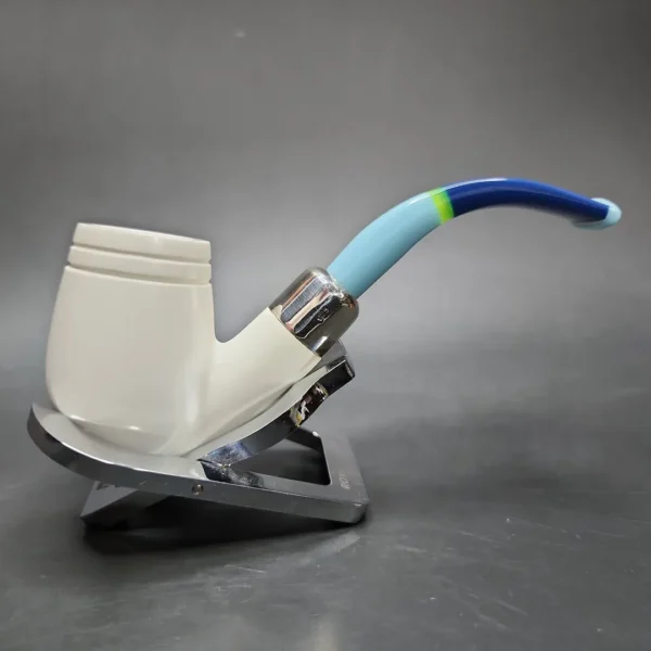MBSD Meerschaum Deluxe Silver Bent Brandy Block Meerschaum Pipe, Briar-Mortise - Image 3