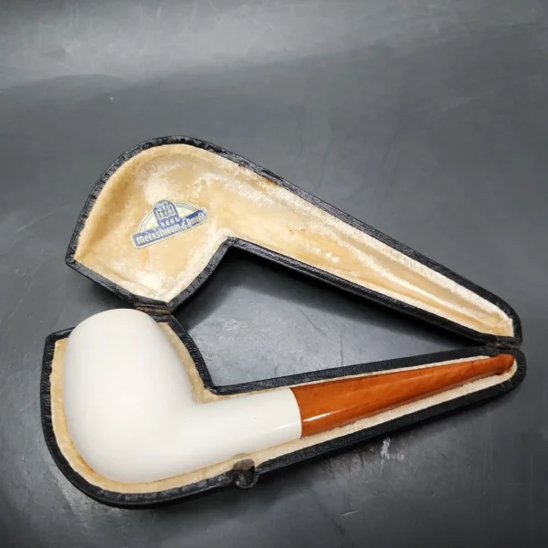 Pre-Kaywoodie KB&B Estate Block Meerschaum Pipe, Amber Stem, American Estates - Image 4