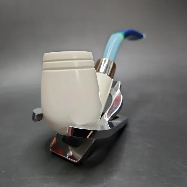 MBSD Meerschaum Deluxe Silver Bent Brandy Block Meerschaum Pipe, Briar-Mortise - Image 4