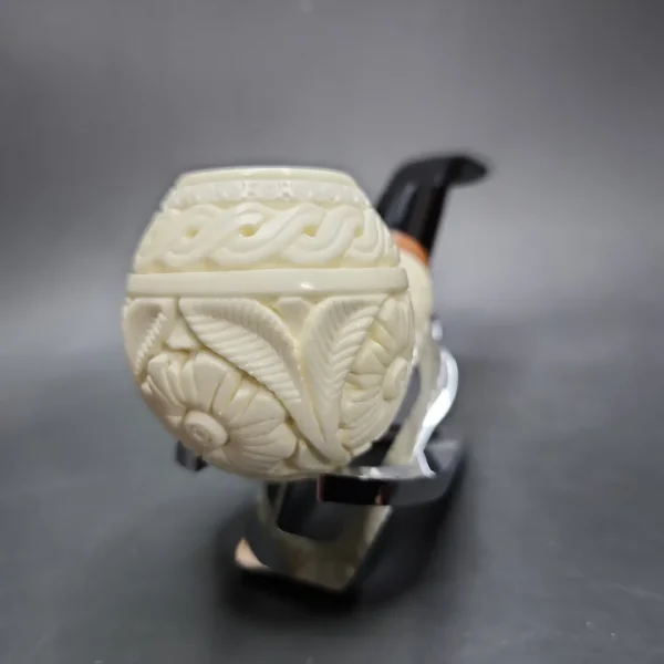 MBSD Meerschaum Deluxe Floral Apple Block Meerschaum Pipe, Briar-Mortise - Image 4