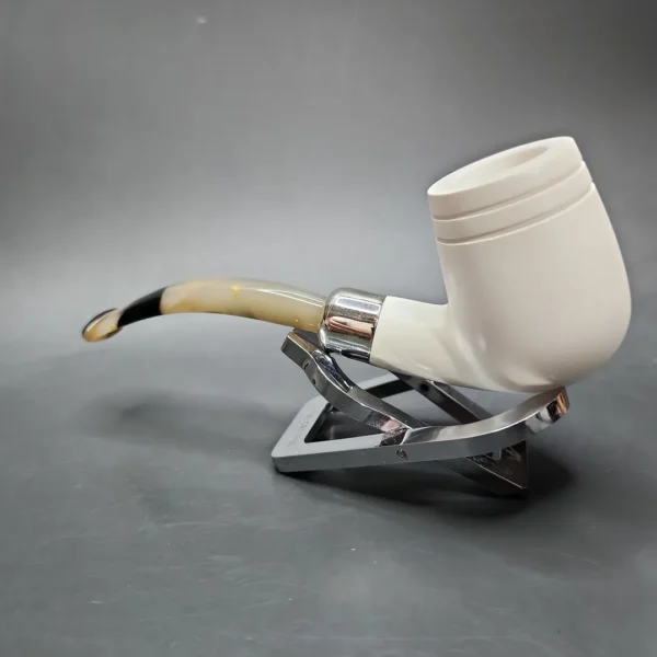 MBSD Meerschaum Deluxe Silver Bent Billiard Block Meerschaum Pipe, Briar-Mortise - Image 5