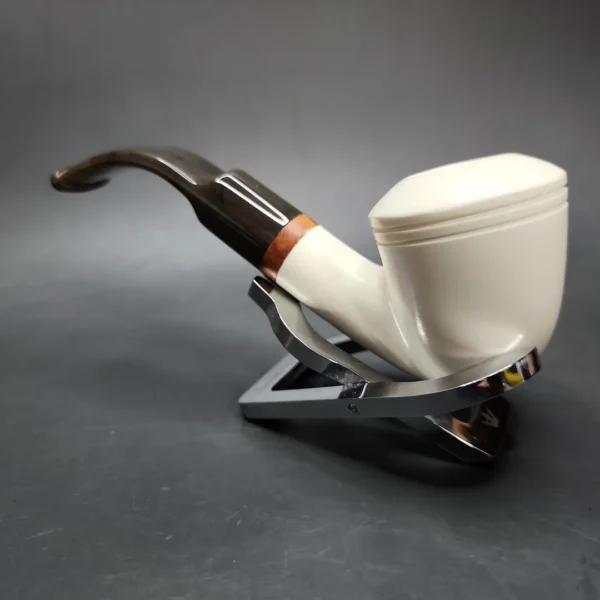 MBSD Meerschaum Deluxe Bent Rhodesian Block Meerschaum Pipe, Briar-Mortise - Image 5