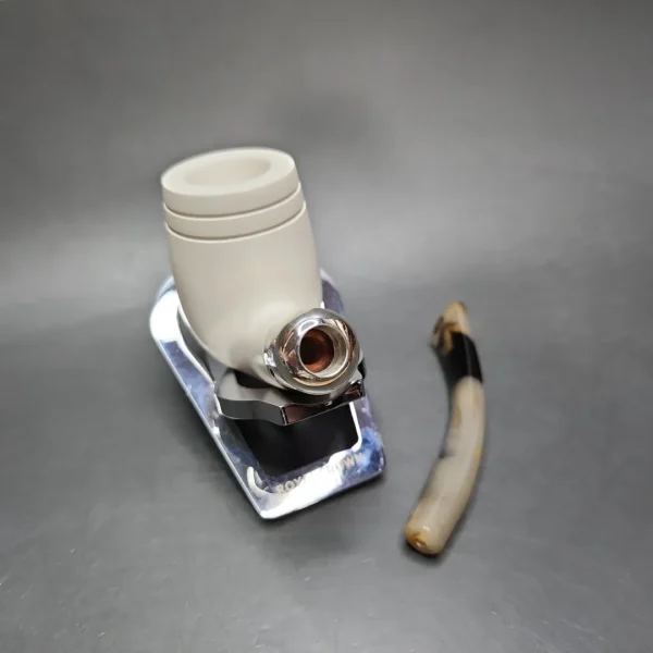 MBSD Meerschaum Deluxe Silver Bent Billiard Block Meerschaum Pipe, Briar-Mortise - Image 9