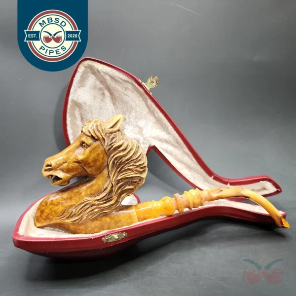 MBSD Meerschaum Masters by Kenan XL Horse Handmade Block Meerschaum Pipe, New