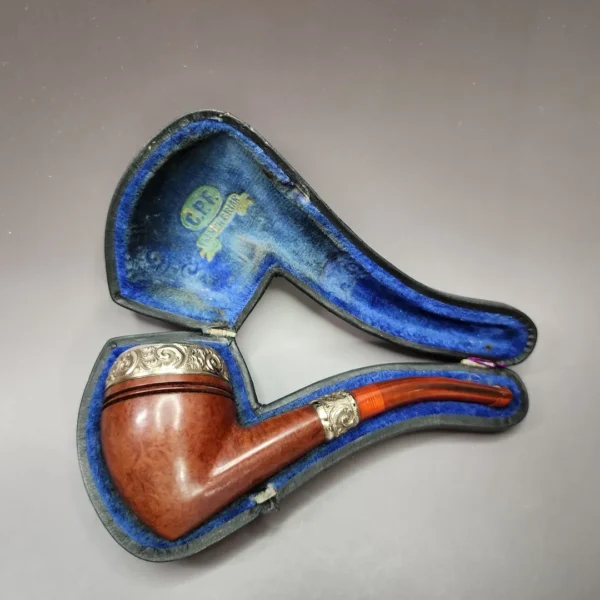 19th c. CPF Best Make Real Amber w/ Gold Filigree Estate Briar Pipe, Unsmoked - Image 3