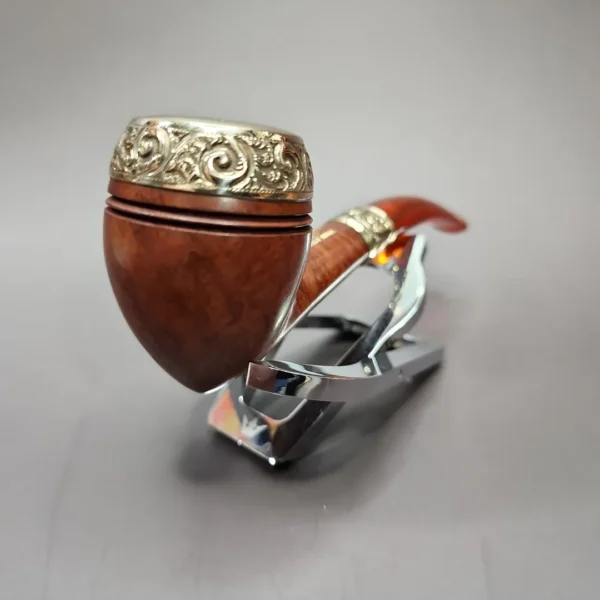 19th c. CPF Best Make Real Amber w/ Gold Filigree Estate Briar Pipe, Unsmoked - Image 6
