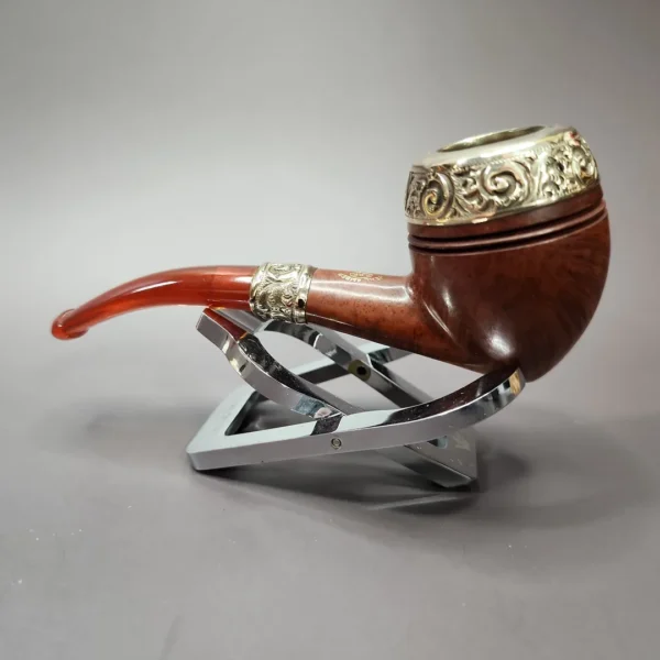 19th c. CPF Best Make Real Amber w/ Gold Filigree Estate Briar Pipe, Unsmoked - Image 7