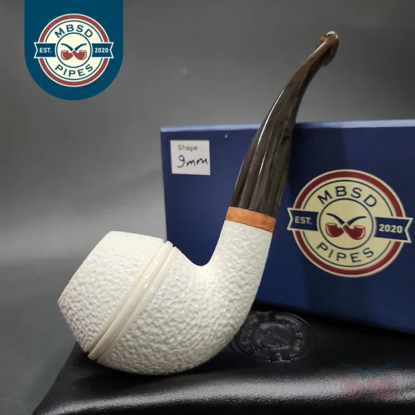 MBSD Meerschaum Deluxe Rusticated Rhodesian Block Meerschaum Pipe, Briar-Mortise, 9mm
