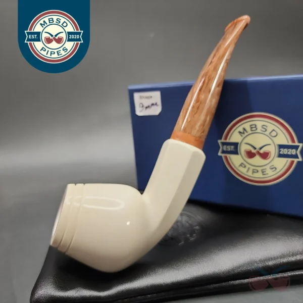 MBSD Meerschaum Deluxe Smooth Cutty Block Meerschaum Pipe, Briar-Mortise, 9mm