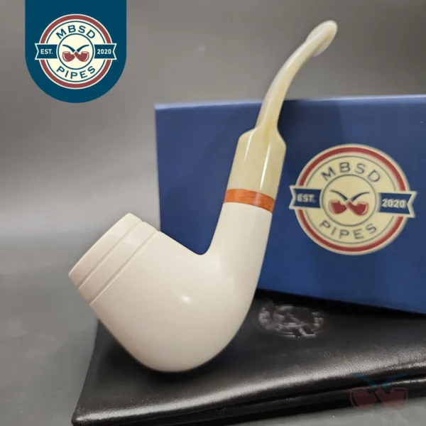MBSD Meerschaum Deluxe Bent Brandy Block Meerschaum Pipe, Briar-Mortise
