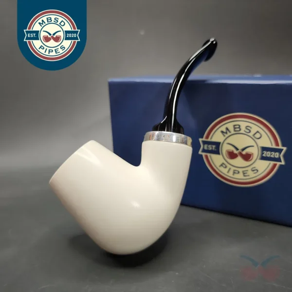 MBSD Meerschaum Silver Reverse Calabash Bent Brandy Block Meerschaum Pipe