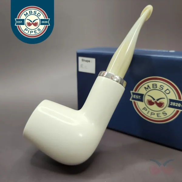 MBSD Meerschaum Silver Reverse Calabash Billiard Block Meerschaum Pipe, New