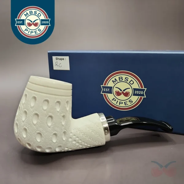 MBSD Meerschaum Silver Reverse Calabash Lattice Brandy Block Meerschaum Pipe, New