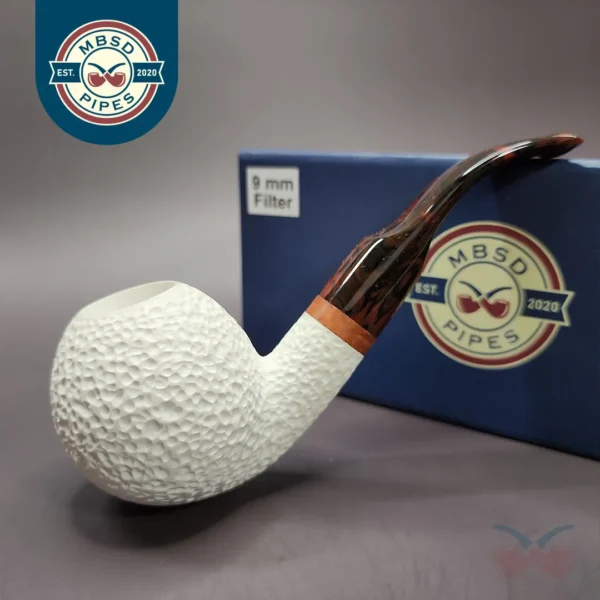 MBSD Meerschaum Deluxe Bent Ball Block Meerschaum Pipe, Briar-Mortise, 9mm