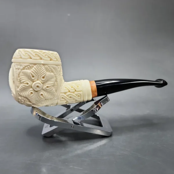 MBSD Meerschaum Deluxe Freemason Apple Block Meerschaum Pipe, Briar-Mortise, 9mm - Image 3