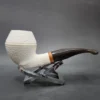 MBSD Meerschaum Deluxe Rusticated Rhodesian Block Meerschaum Pipe, Briar-Mortise, 9mm - Image 3