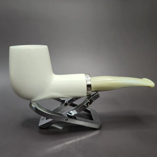 MBSD Meerschaum Silver Reverse Calabash Billiard Block Meerschaum Pipe, New - Image 3